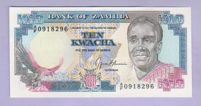 Zambia 10 Kwacha v.1990-91 UNC P-31b
