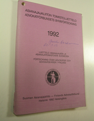 Suomen asianajajaliiton toimistoluettelo 1992
