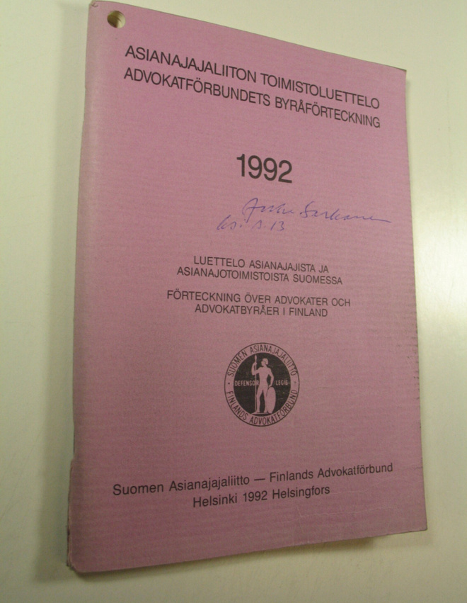 Suomen asianajajaliiton toimistoluettelo 1992