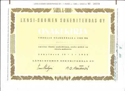 OKK 1954 Länsi-Suomen Sokeritehdas Oy Säkylä