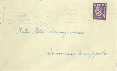 M30 1946 8mk violetti leijona kirje