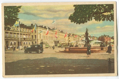 Helsinki Kauppatori, väripostikortti 1930-luvulta