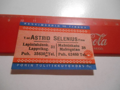 TT Etiketti Puijo T:mi Astrid Selenius Lapinlahdenk. 31