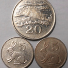 Zimbabwe. 5 cents 1980, 1982; 20 cents 1997. - pikkukuva 1