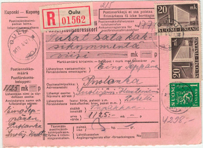 1947 kirjattu postiennakkopaketti