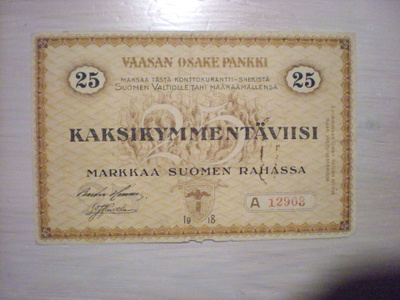 Waasa Osake pankki 25 mk