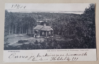 Punkaharju, mökki ja pihamaata, laajat näkymät, k. k-k 1904