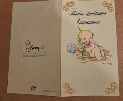 vauva syntynyt, sign ? kulkenut taittokortti 1980