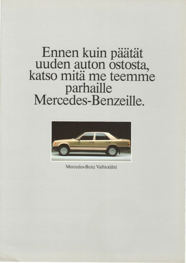 Mercedes-Benz E-sarja Vaihtoauto -esite, 1989
