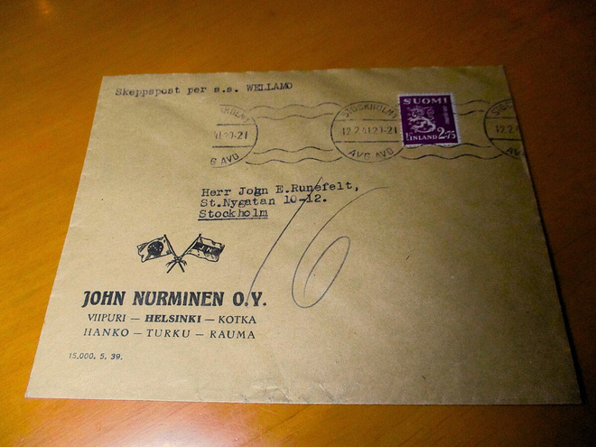1941 S/s Wellamo laivapostikuori Tukholmaan