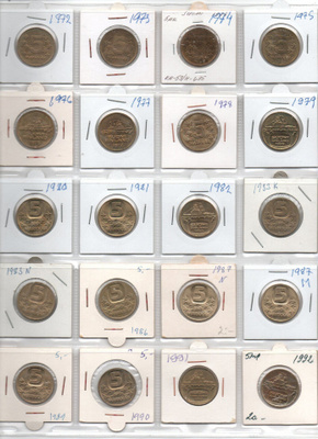 20 kpl 5 markan kolikoita