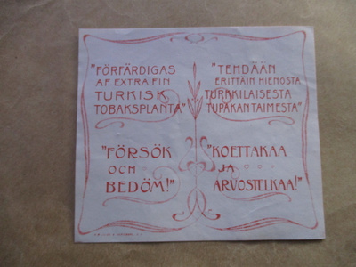 TUPAKKAETIKETTI - TEHDÄÄN TURKKIL. TUPAKAN TAIM.  (K15-S46)