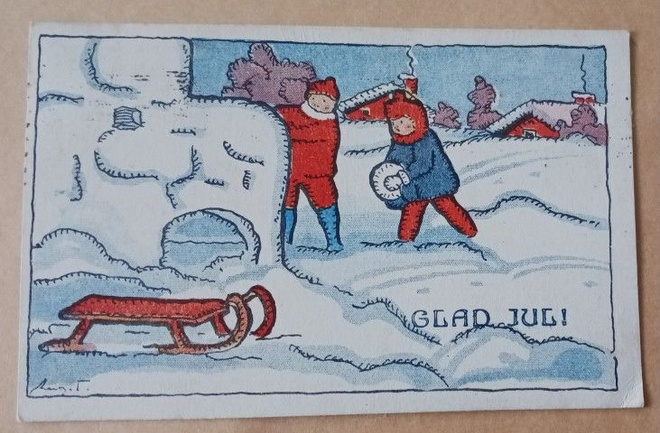 August Tuhka: Lapset rakentavat lumilinnaa, p. 1919