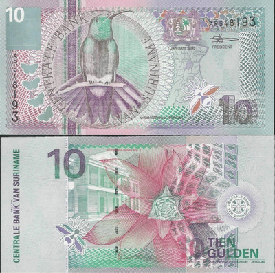 SURINAM 10 GULDEN 2000 P-147 UNC (K12-S128)