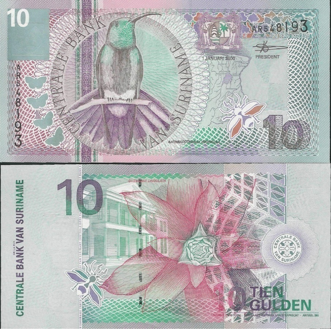 SURINAM 10 GULDEN 2000 P-147 UNC  (K12-S128)