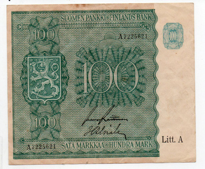 100 markkaa 1945 Litt. A