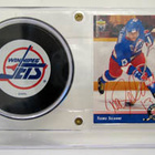 Teemu Selanne RC #13 Winnibeg Jets, Puck & Card Holder AUTO - pikkukuva 1