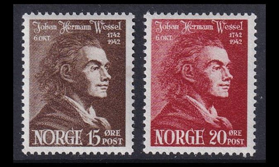 Norja 272-3 ** Johan Herman Wessel (1942)
