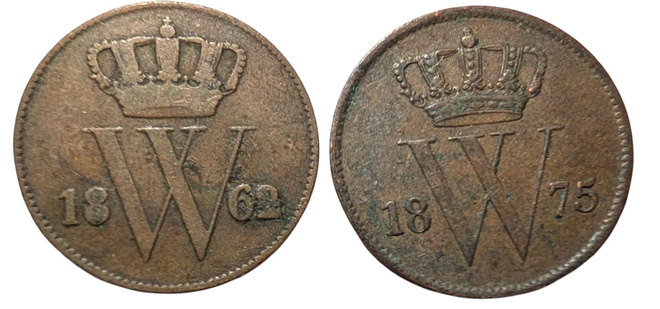 Alankomaat 1 Cent 1862 + 1875