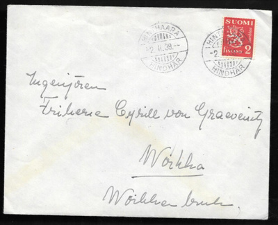 Postilähetys - Yl.m. 2mk (LAPE 197) Hinthaara 2.2.1939