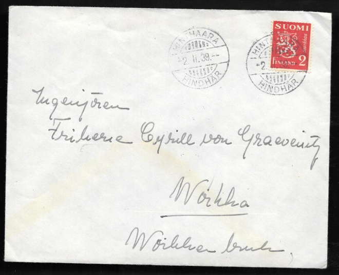 Postilähetys -  Yl.m. 2mk (LAPE 197) Hinthaara 2.2.1939