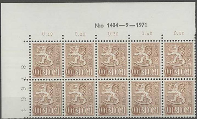1968 1p ruskea nro-10lö 1484 ++