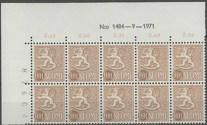 1968 1p ruskea nro-10lö 1484 ++