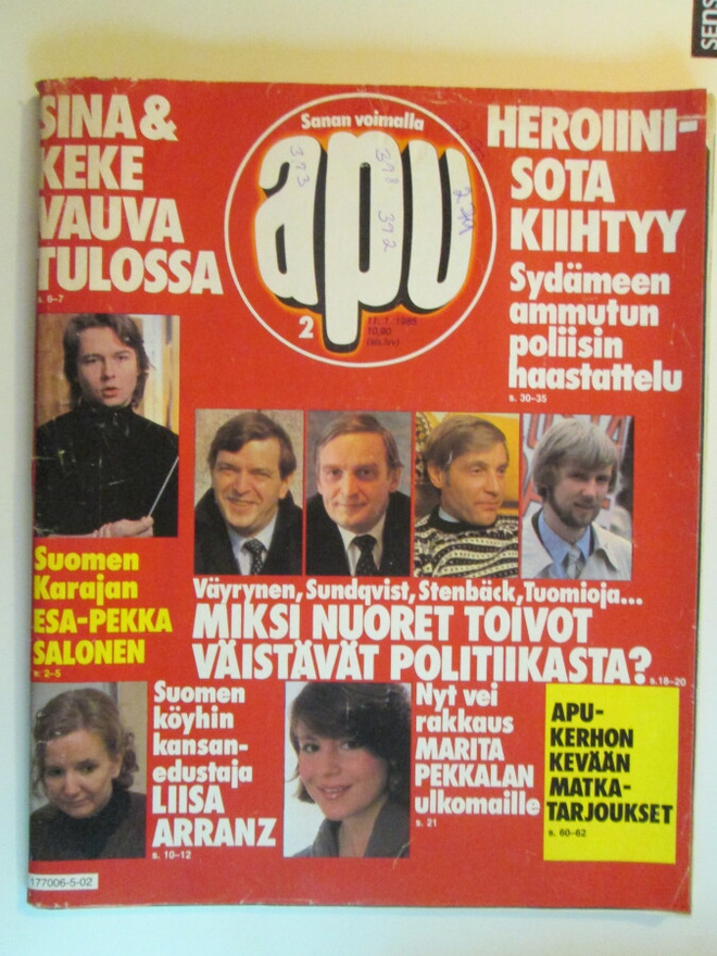 APU LEHTI 2 / 1985 VIIKKOLEHTI SISÄLLYSLUETTELOT KUVISSA