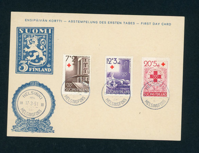 FDC 1951 Punainen Risti kortti erillisleimoilla ( PR )