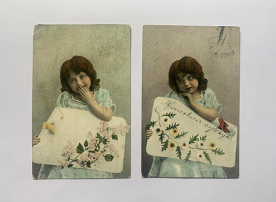 Kaksi kulkenutta postikorttia (vuodelta 1908?)