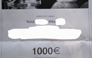 Matkapojat- 1000e lahjakortti