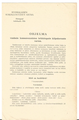 SKS ohjelma leikkitapain kilpakeruuta varten 1926