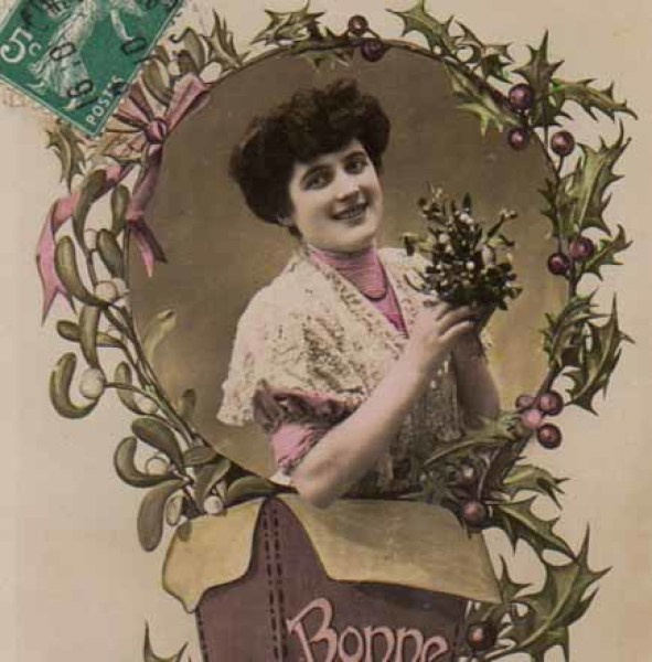 NAINEN / Tumma kaunokainen ja orjanlaakeri-seppele. 1900-l.