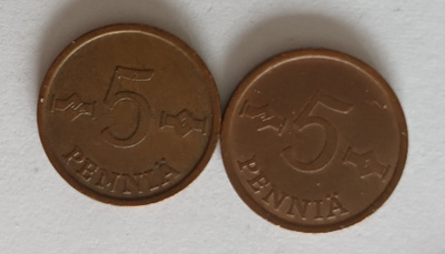 5 penniä 1966, 1972 & 1974, 4 kuvaa