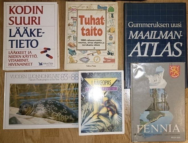 Kirjat 6kpl. (Lääkeopas/-Tieto, Maailman Atlas, yms.)