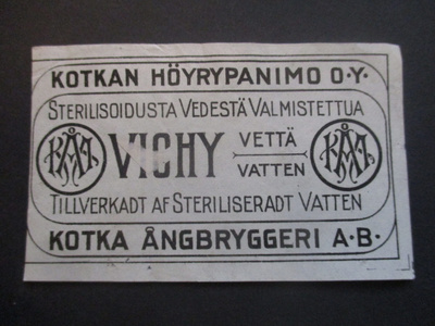 JUOMA ETIKETTI - VICHY KOTKAN HÖYRYPANIMO O.Y (AB1)