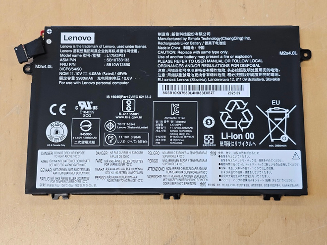 Kannettavan alkuperäinen sisäinen akku Thinkpad E480 E580 ym