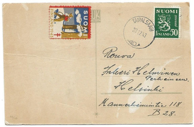 Tub Joulumerkki 1943 Motinhakkaajapoika kortilla