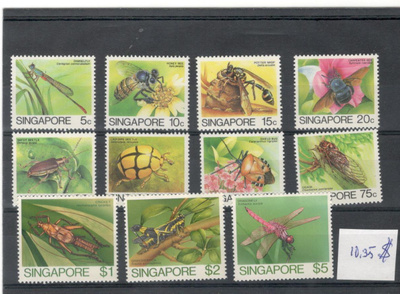 Singapore. 11 kpl postituoreita hyönteis-sarja levyllä