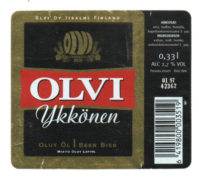 OLVI OY IISALMI. Ykkönen I Beer Etiketti