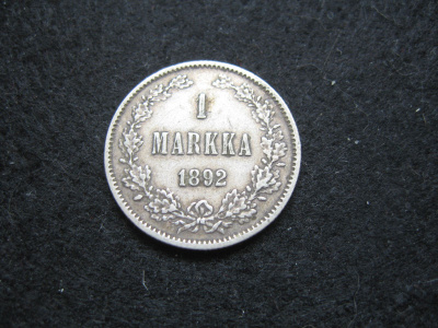 1 markka 1892 - hopeaa
