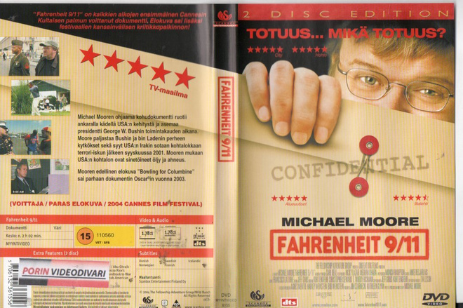 Fahrenheit 9/11	(23 374)	k	-FI-	DVD	suomik.	(2)			2dvd, 2h 0