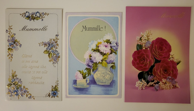 Äitienpäiväkortti mummolle, kulkenut 3kpl