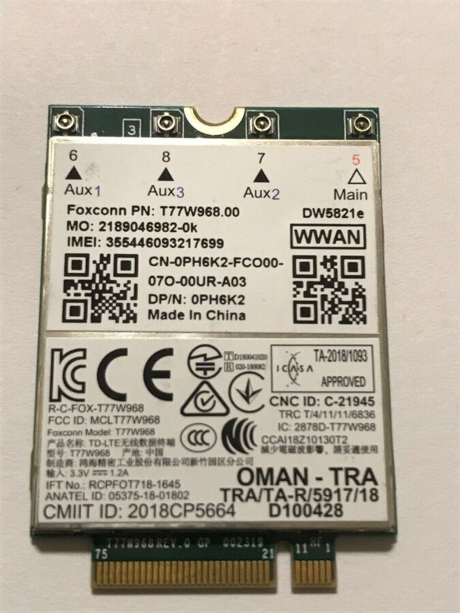 Dell kannettavan 4G modeemi DW5821e Qualcomm Snapdragon X20