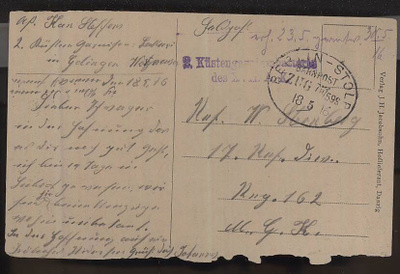 Saksa 1916 kenttäpostikortti