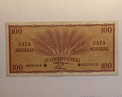 Siisti 100 mk 1957 tähdellä