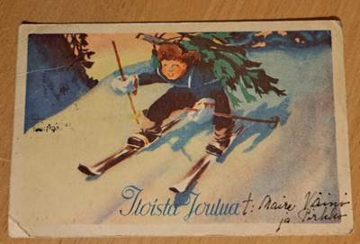 poika laskee mäkeä, kulkenut 1948