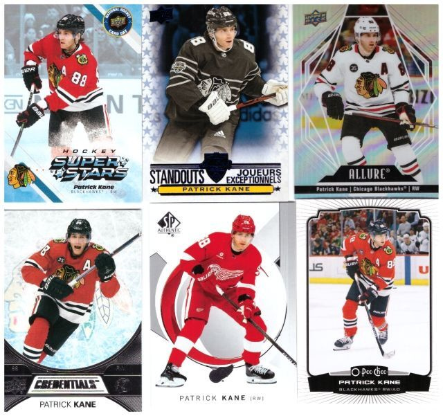 6 x PATRICK KANE Blackhawks, Red Wings, sis. 3 Erikoiskort.