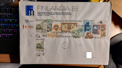 Kirjelähetys 1985 Setelinpainatus Finlandia 88 R-kuori+tulol