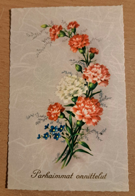 kukkakortti, neilikat, kulkenut 1962